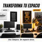 Otra vista de escritorio gamer transformado con la Lámpara Amortiguador Edición Lujo como pieza central de decoración