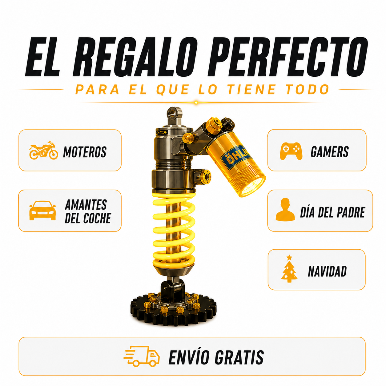 Lámpara Amortiguador Edición Lujo, el regalo perfecto para moteros, amantes del coche y gamers, con envío gratis