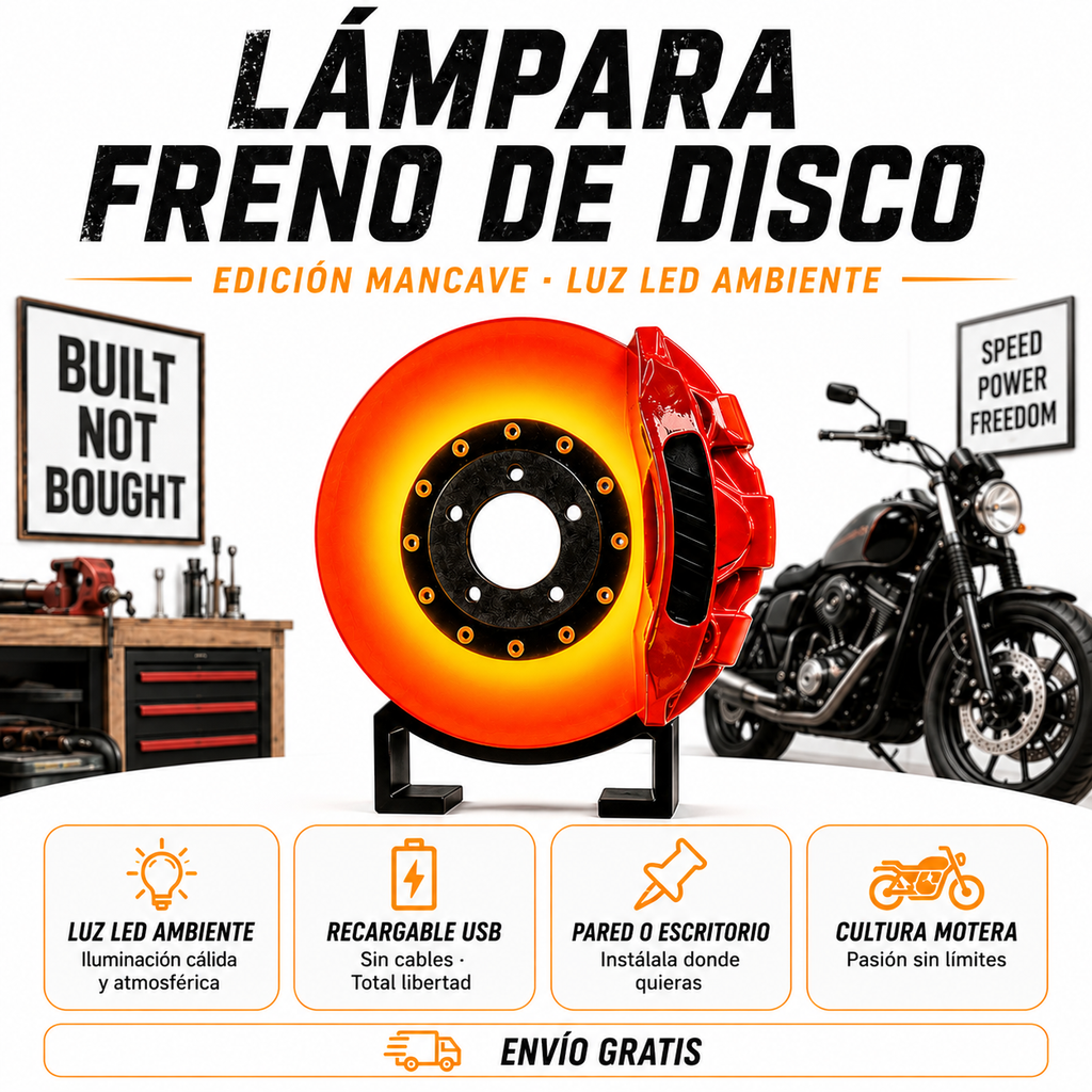 Lámpara Freno de Disco Edición Lujo, lámpara decorativa hecha con un disco de freno real y luz LED ambiente, estilo man cave