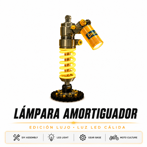 Lámpara Amortiguador Edición Lujo, lámpara decorativa hecha con un muelle amortiguador real y luz LED neón amarilla