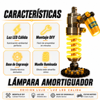 Características de la Lámpara Amortiguador Edición Lujo: luz LED cálida, montaje DIY, base de engranaje y muelle iluminado en neón amarillo
